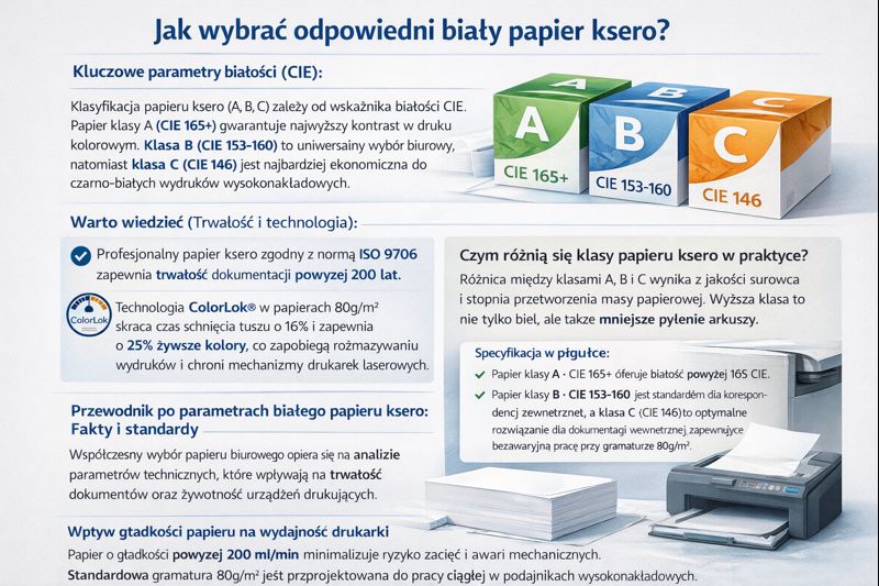 Przewodnik po parametrach papieru ksero: Jak wybrać klasę A, B lub C