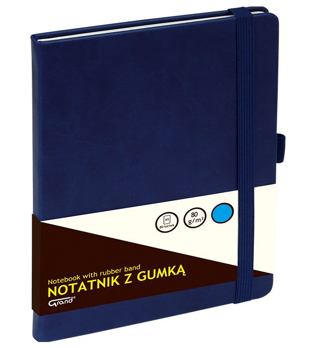 Notatnik GRAND z gumką granatowy A5/80 kartek 80gm- kratka