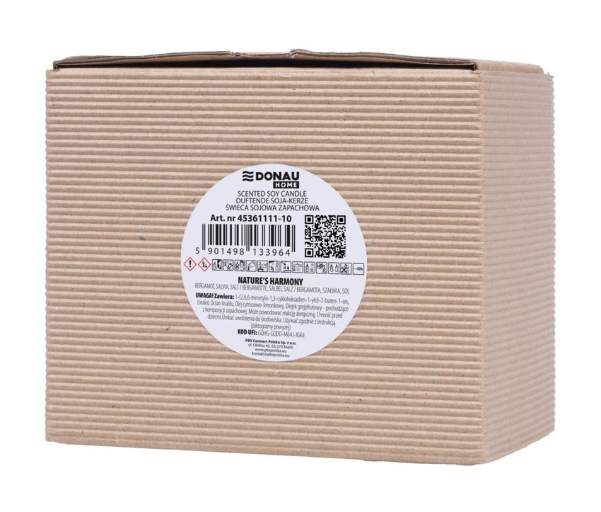 Świeca sojowa DONAU HOME w szarym szkle drewniana pokrywa i knot Nature's Harmony 200g