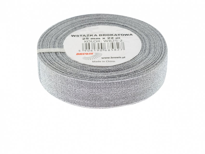 Wstążka Dekoracyjna 25mm x 22m Srebrna Brokat