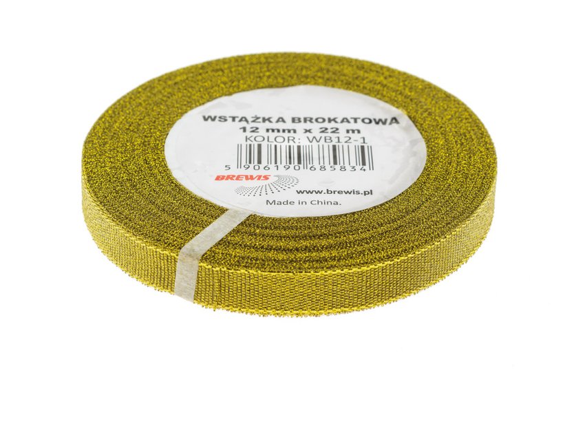 Wstążka Dekoracyjna 12mm x 22m Złota Brokat