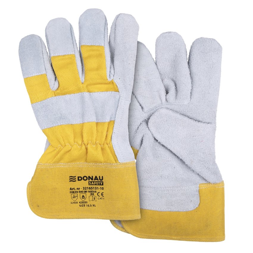 Rękawice robocze DONAU SAFETY DS-DOKBASIC doker dwoina bydlęca rozm. 105/XL szaro-żółte