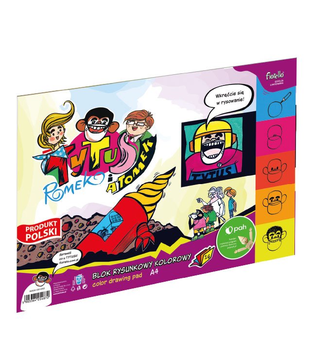 Blok rysunkowy kolorowy Fiorello A4/16 kartek Tytus, Romek i A”Tomek