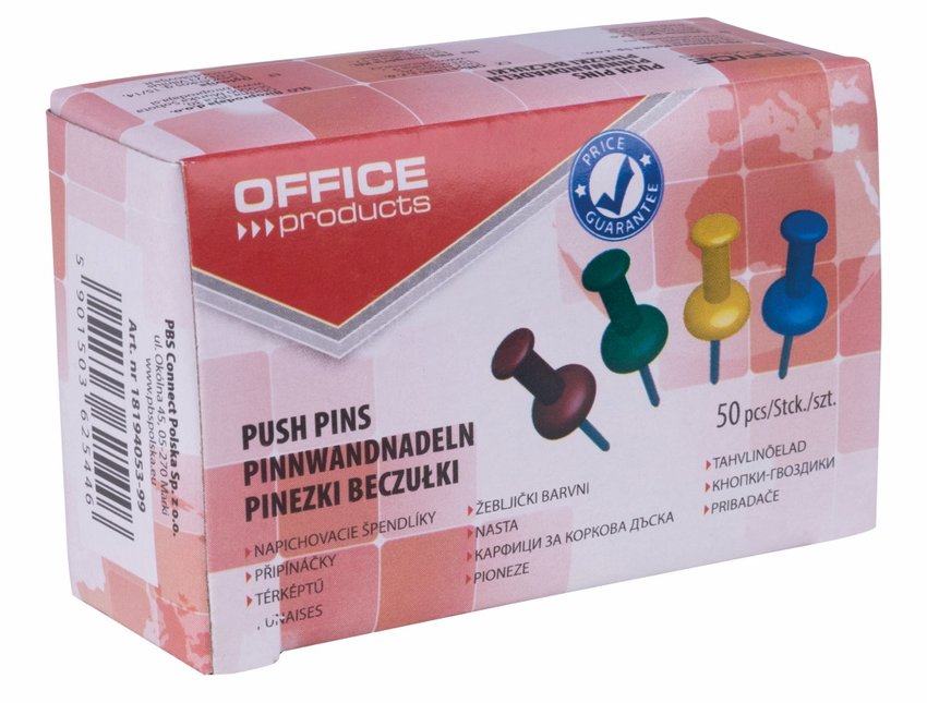Pinezki beczułki OFFICE PRODUCTS 50szt., mix kolorów