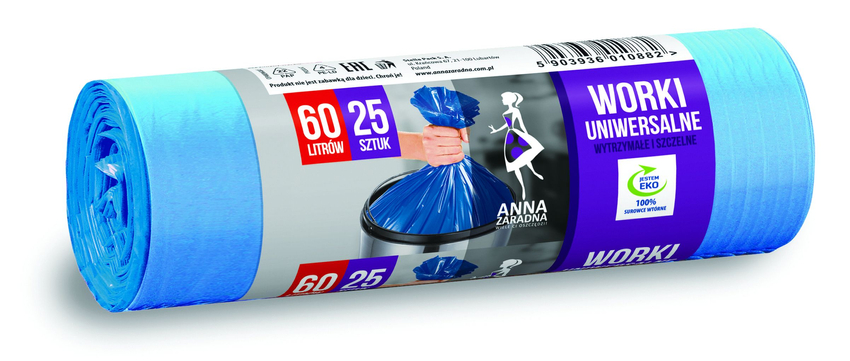 Worki Na Śmieci Uniwersalne HDPE 60L A'25 Niebieskie /Anna Zaradna
