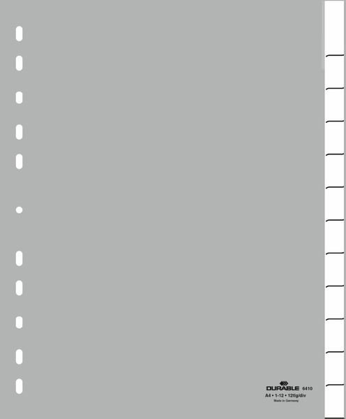 Przekładki do Segregatorów 1-12, Jan.-Dez. (12) Indeksy Zgrzane PP A4 Poszerzane Szare /Durable 644610
