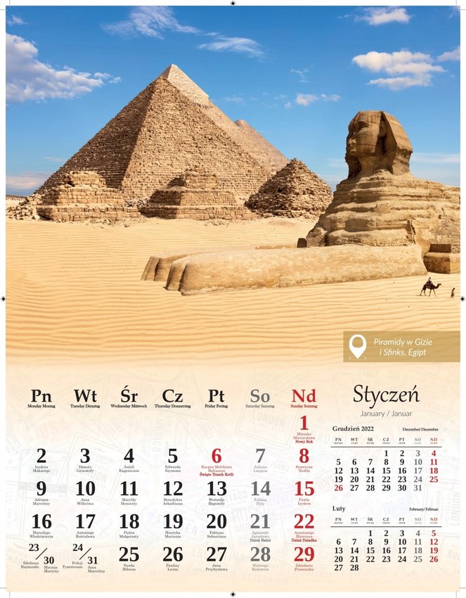 Kalendarz 7-Planszowy Podróże 34x44cm /Artsezon