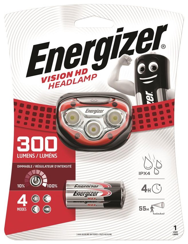 Latarka czołowa ENERGIZER Vision HD Headlight + 3szt. baterii AAA, czerowna