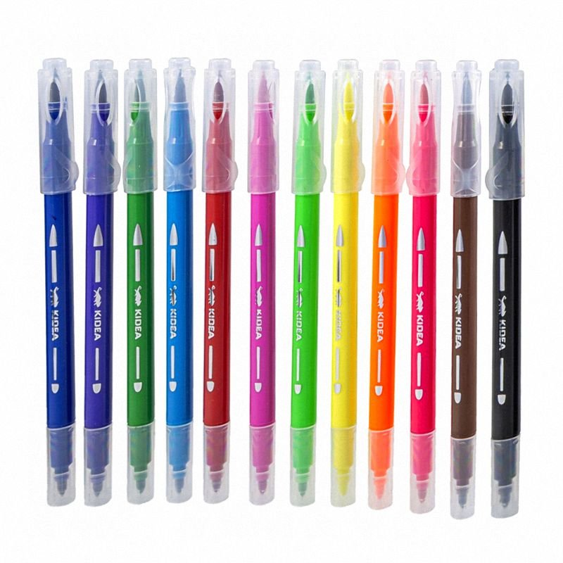 Pisaki Pędzelkowe 12kol. Dwustronne /Kidea