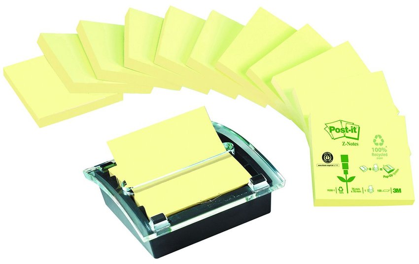 Bloczki Ekologiczne Post-It Z-Notes (C2014Y12-1) 76X76Mm 12X100 Kart. Żółte + Podajnik Gratis