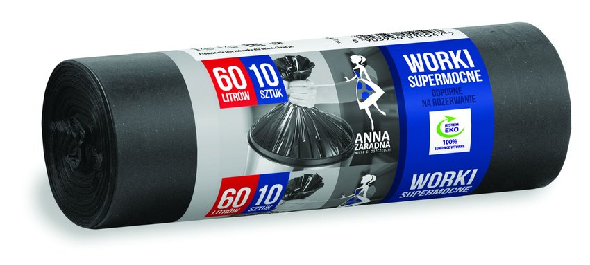 Worki Na Śmieci LDPE 60L A'10 Czarne Supermocne /Anna Zaradna