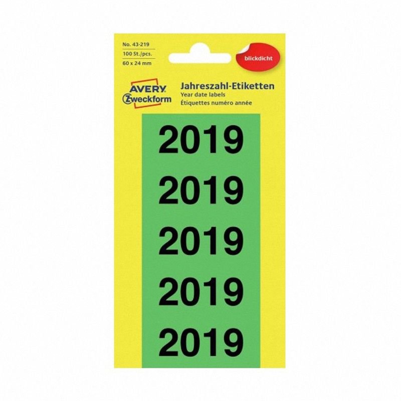 Etykiety na Segregatory z Nadrukiem 2019 Avery  60x24  A'100 Zielone No.43-219