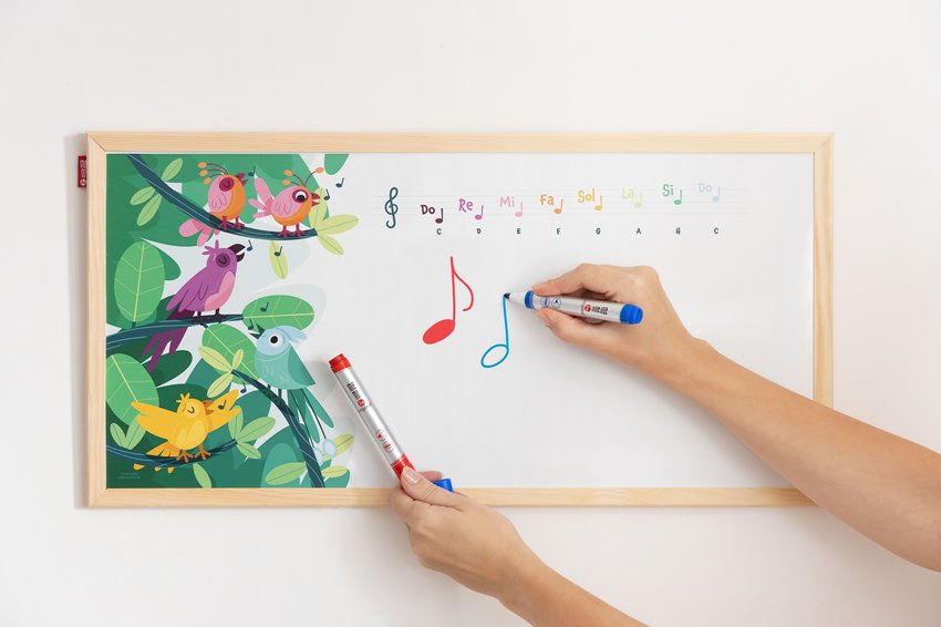 Tablica Edukacyjna Memobe, Whiteboardgame: Music Adventure!, Nadruk Wesołe Nutki Z Ptaszkami, Rama Drewniana, 200X10