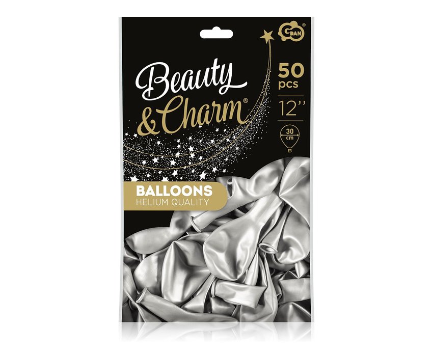 Balony Beauty&Charm, metaliki srebrne 12"/ 50 szt. /GoDan