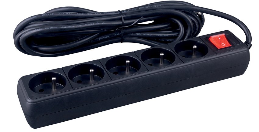 Przedłużacz OFFICE PRODUCTS 5 gniazd 3m z uziemieniem i wyłącznikiem czarny