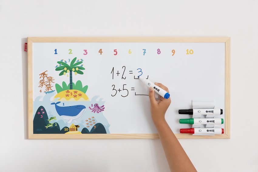 Tablica Edukacyjna Memobe, Whiteboardgame: Numbers Adventure!, Nadruk Cyferki, Rama Drewniana, 200X100 Cm