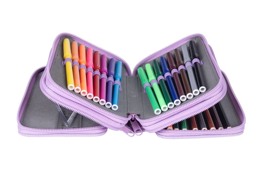 Piórnik szkolny GIMBOO z wyposażeniem 3 komory mix wzorów