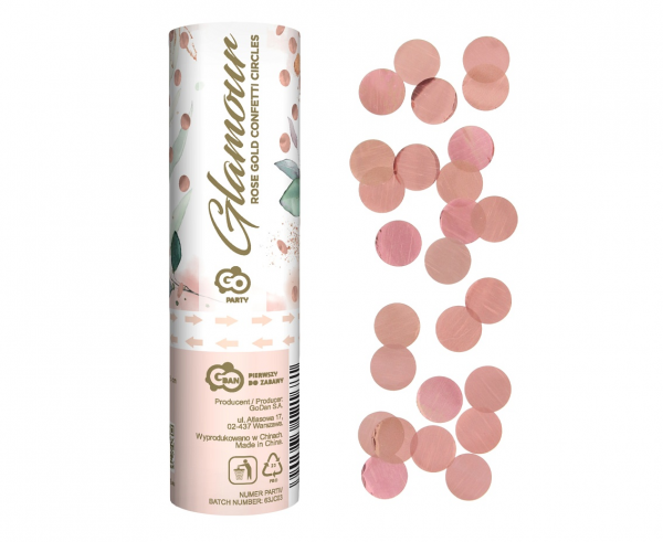 Konfetti pneumatyczne Glamour, kółeczka foliowe różowo-złote  / 15 cm  /GoDan