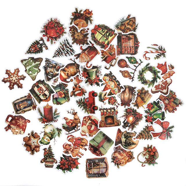 Naklejki Winylowe Świąteczne 50szt Vintage /DpCraft