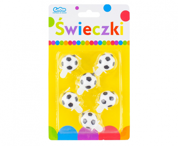 Świeczki urodzinowe 6/6, "Piłki nożne (okrągłe)", z podstawkami  /GoDan