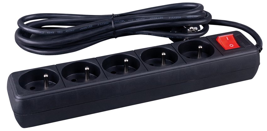 Przedłużacz OFFICE PRODUCTS 5 gniazd 5m z uziemieniem i wyłącznikiem czarny