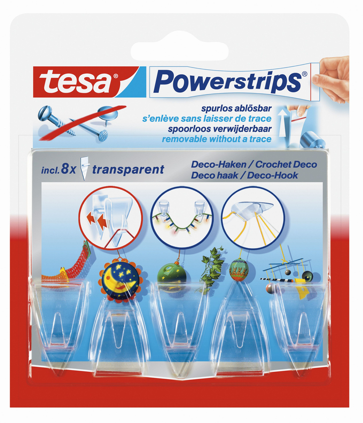 Haczyk Samoprzylepny Powerstrips Deco Tesa 5Szt. Przezroczysty Zestaw 2 Clip Strip'Y Po 15 Szt. Art.58900-00017-01