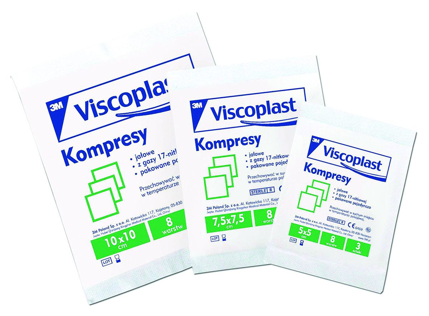 Jałowe Kompresy Gazowe Viscoplast Bawełniane 17-Nitkowe 8 Warstw 7,5X7,5cm 3Szt.