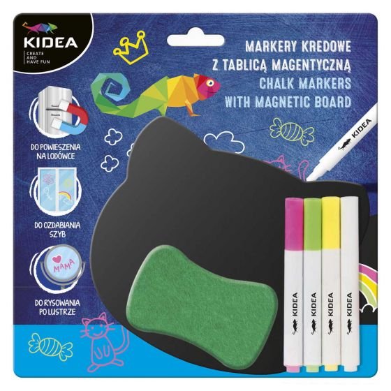Markery Kredowe 4kol + Tablica Magnetyczna /Kidea