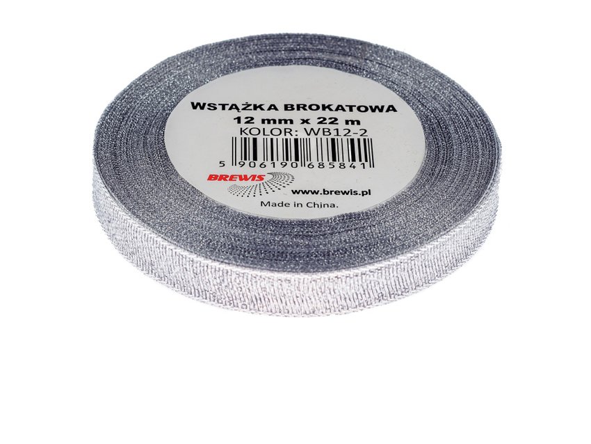 Wstążka Dekoracyjna 12mm x 22m Srebrna Brokat