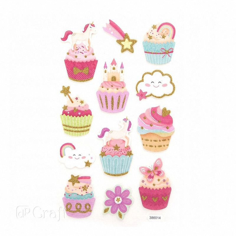 Naklejki z Pianki Babeczki 12szt. Brokat /DpCraft