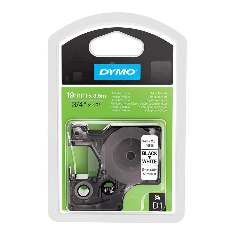 Taśma Dymo D1 - 19 mm x 3.5 m - Nylonowa Czarny / Biały