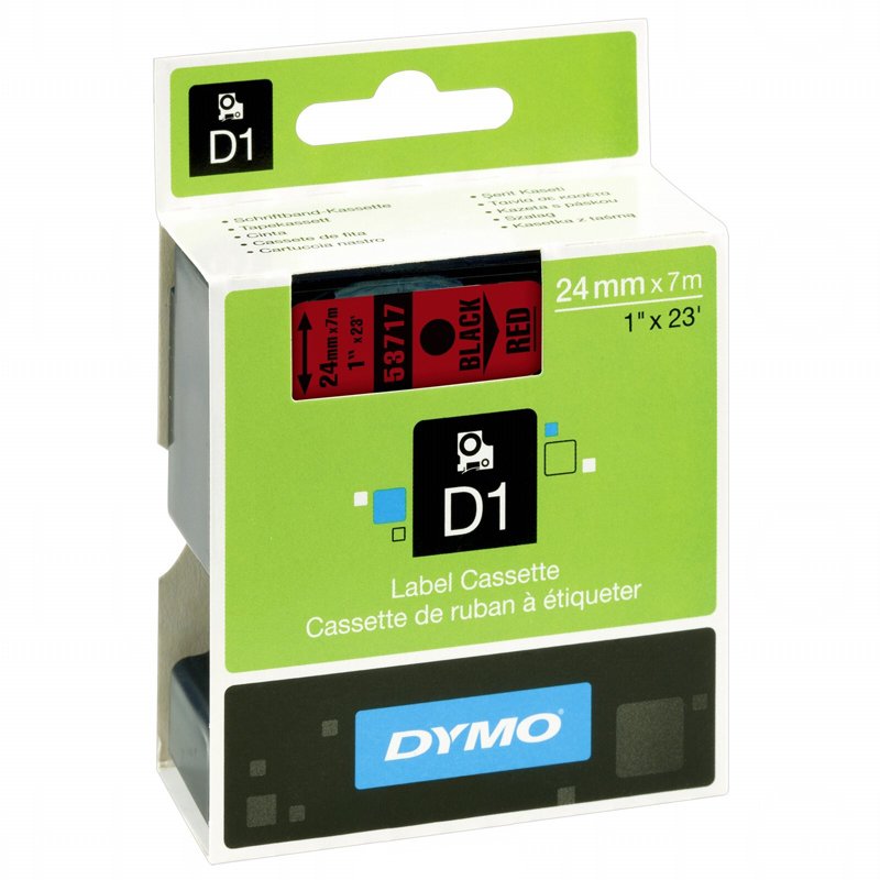 Taśma Dymo D1 - 24 mm x 7 m, Czarny / Czerwony