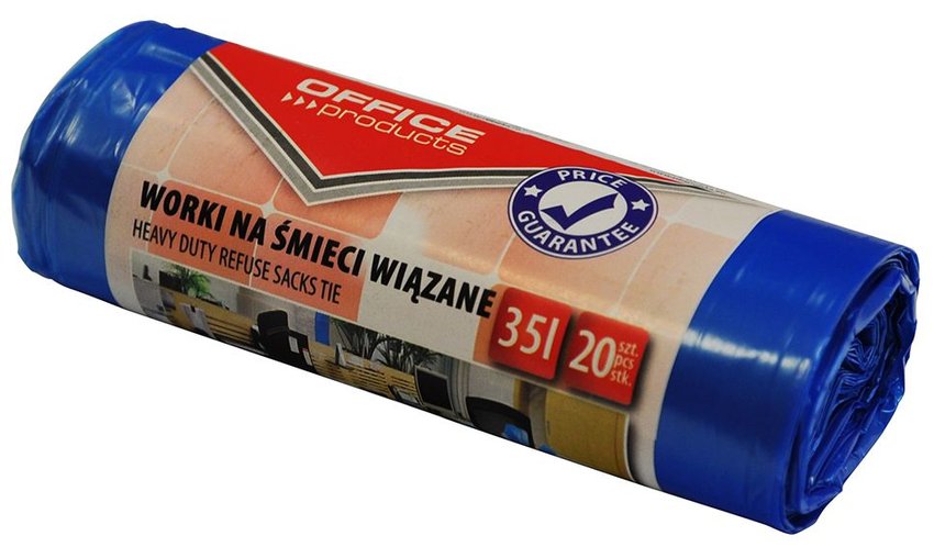 Worki Na Śmieci Wiązane Office Products Premium (Ldhd) 35L 20Szt. Niebieskie