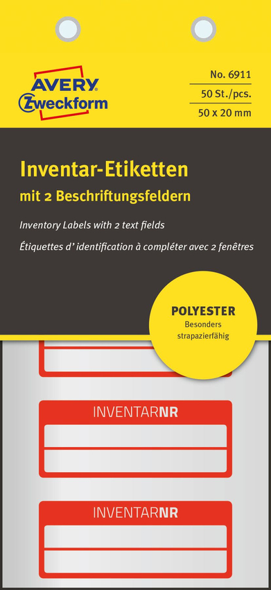 Etykiety Inwentaryzacyjne 2 Liniowe Avery 50x20 10/A4 A'5 Srebrno-Czerwone No.6911