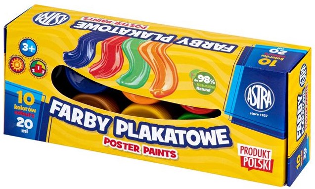 Farby plakatowe 10 kolorów x 20 ml / Astra