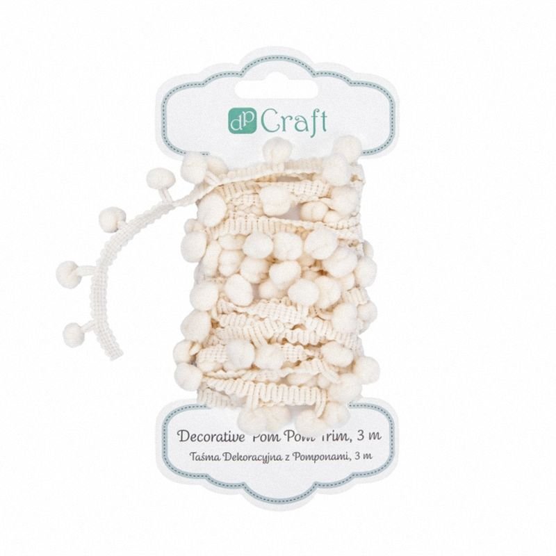 Taśma Dekoracyjna z Pomponami 3m [DPTA-023] Ecru /DpCraft