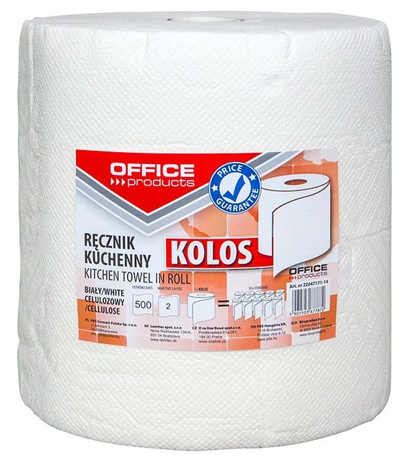 Ręczniki Kuchenne Celulozowe Office Products Kolos 2-Warstwowe 500 Listków 100M Białe