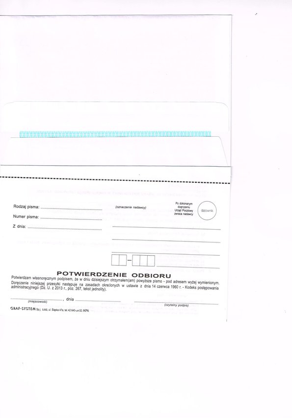 Koperta z Potwierdzeniem Odbioru KPA Nadruk Koperta A'100 /Graf