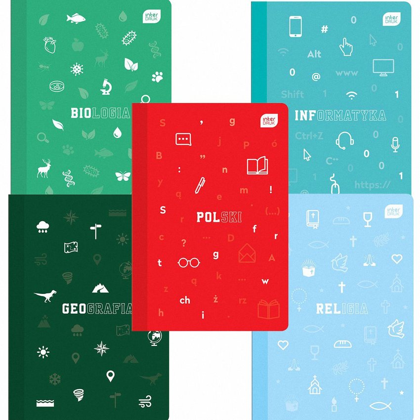 Komplet Zeszytów A5 60 Kartek Okładka PP 5sztuk