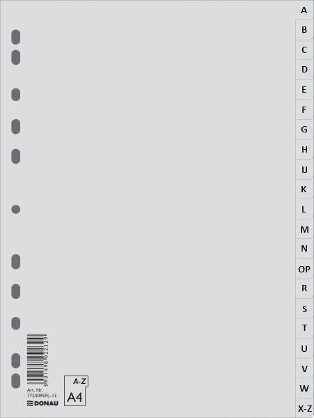 Przekładki PP A4 Alfabetyczne A-Z Szare /Donau