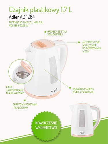 Czajnik plastikowy 1,7 L Adler AD 1264