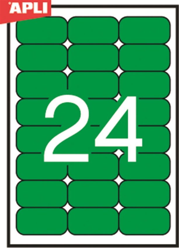 Etykiety Kolorowe Apli 70X37mm Zaokrąglone Zielone 20 Ark.