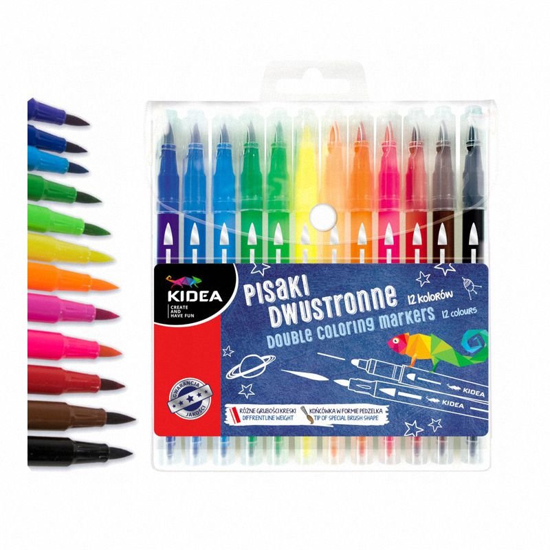 Pisaki Pędzelkowe 12kol. Dwustronne /Kidea