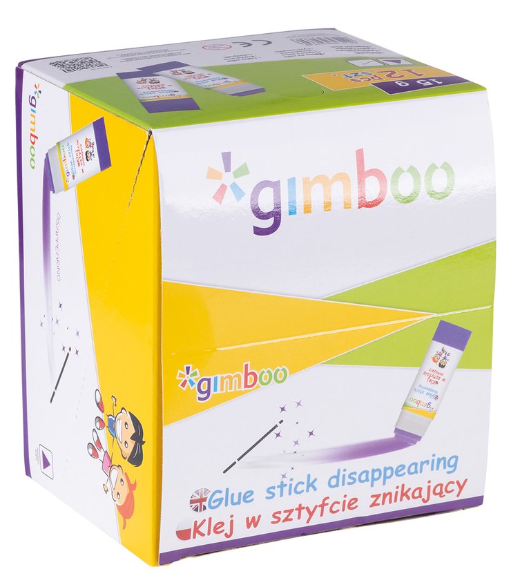 Klej w sztyfcie GIMBOO PVP trójkątny znikający 15g 1 szt., pakowany w displayu fioletowy