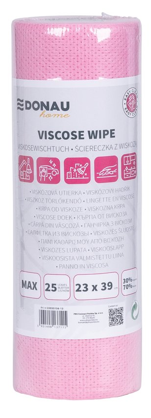 Ścierka DONAU HOME z wiskozą 70%, rolka max 23x39cm 25 listków różowa