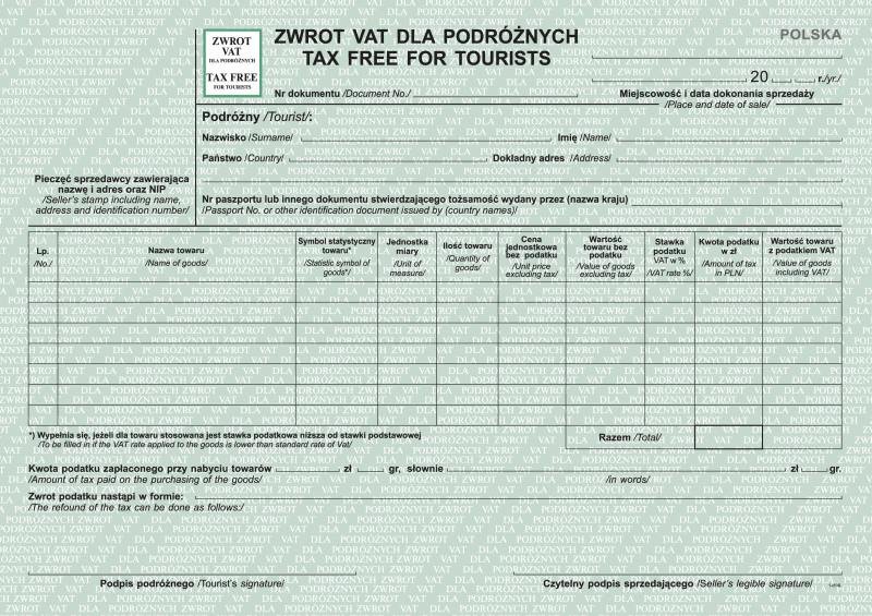 Zwrot VAT Dla Podróżnych Tax Free A4 Poziom 180-1U /MiP