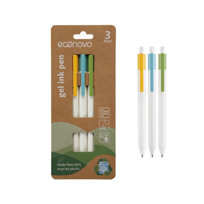 Długopis automatyczny żelowy ECONOVO szybkoschnący tusz 05mm 3 szt., mix kolorów