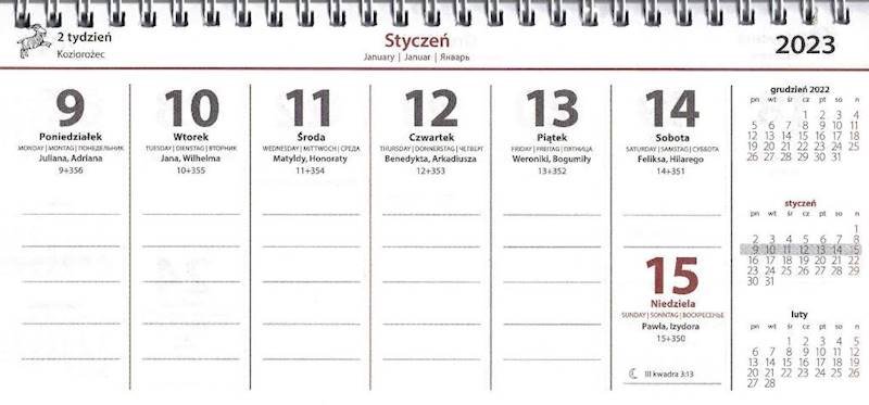 Kalendarz Biurkowy Stojący Poziomy 24x11cm /Artsezon