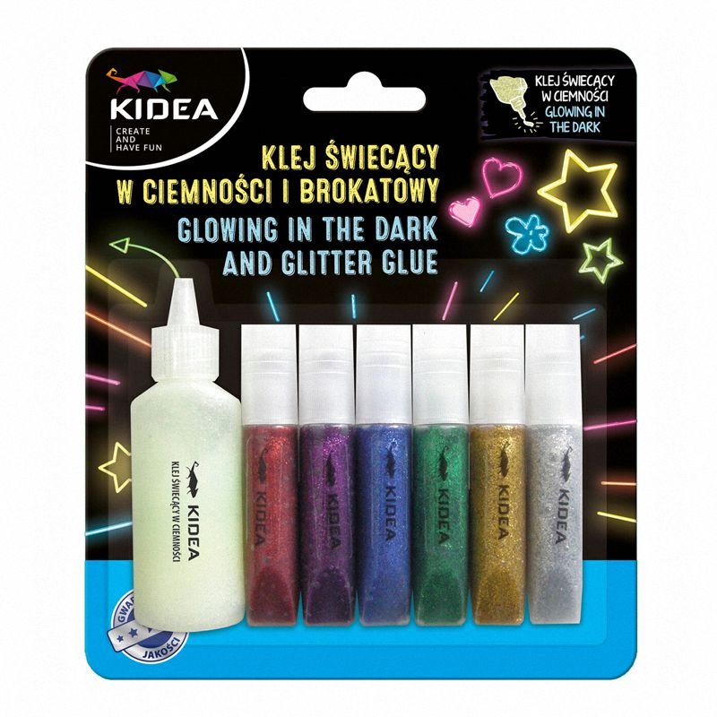 Klej Brokatowy 6kol. + Klej Świecący w Ciemności /Kidea