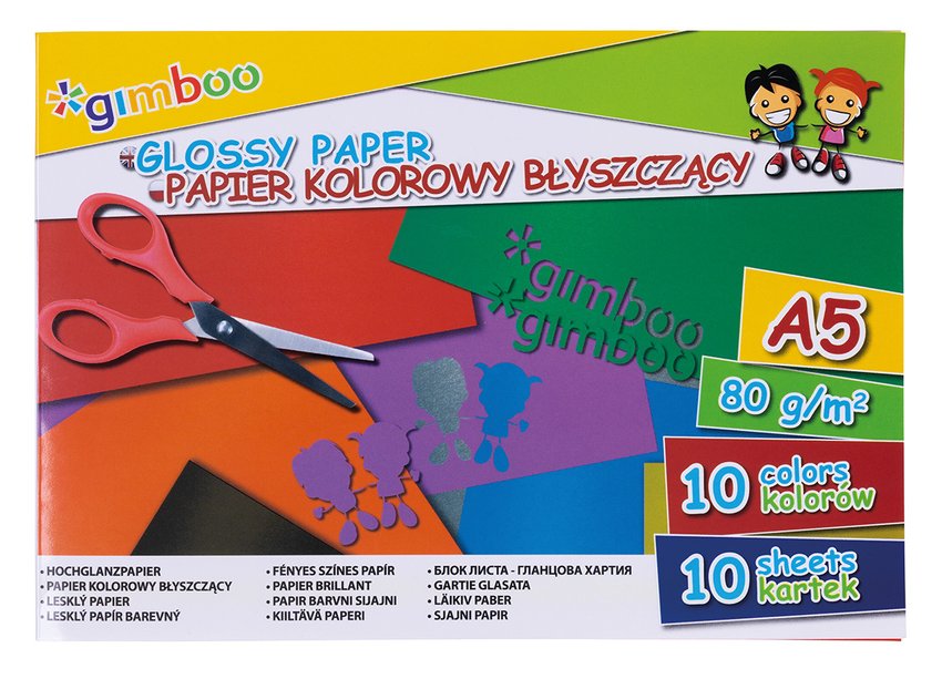 Zeszyt papierów kolorowych błyszczących GIMBOO A5 10 kartek 80gsm mix kolorów